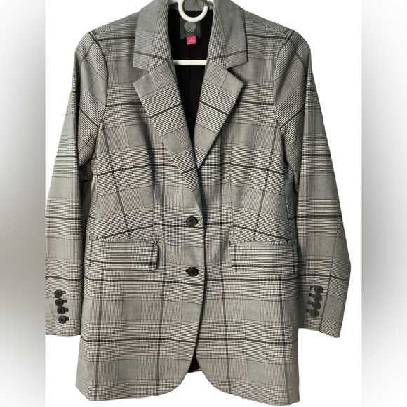 Vince Camuto‎ Womens Glen Gray Plaid Notch-Collar Boyfriend Blazer size 0 - Picture 5 of 16